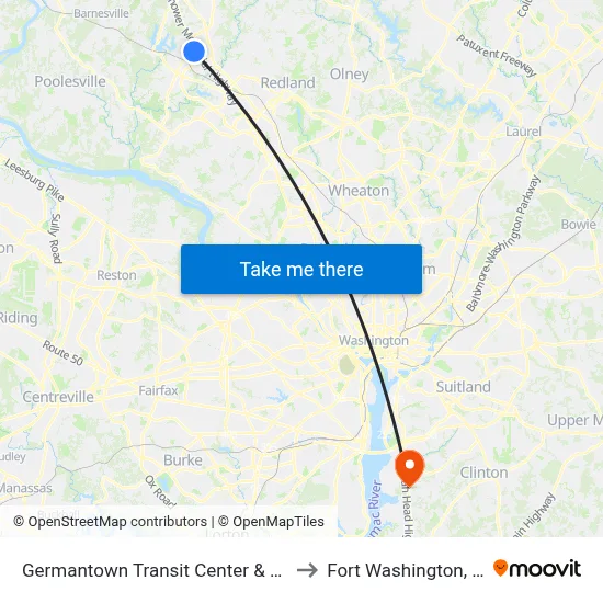 Germantown Transit Center & Bay F to Fort Washington, MD map