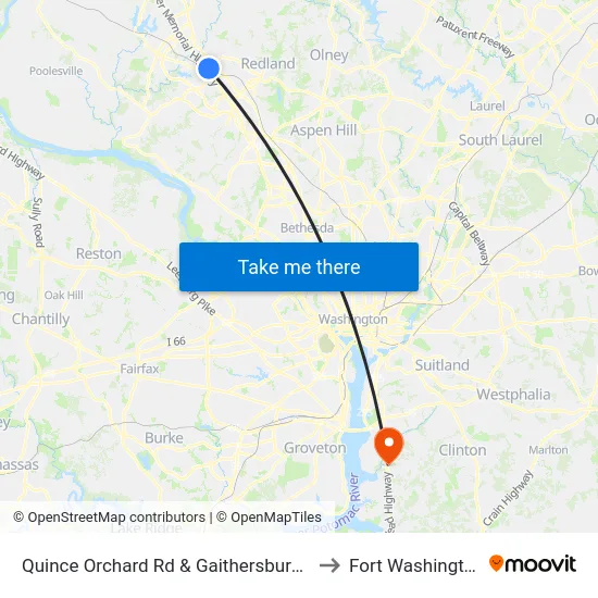 Quince Orchard Rd & Gaithersburg Park & Ride to Fort Washington, MD map