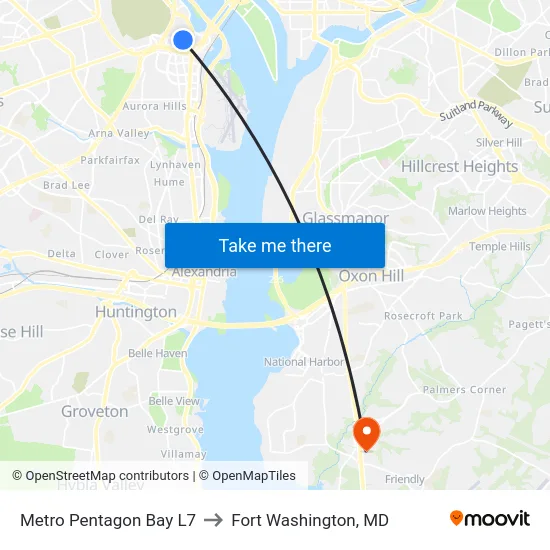 Metro Pentagon Bay L7 to Fort Washington, MD map