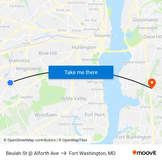 Beulah St @ Alforth Ave to Fort Washington, MD map