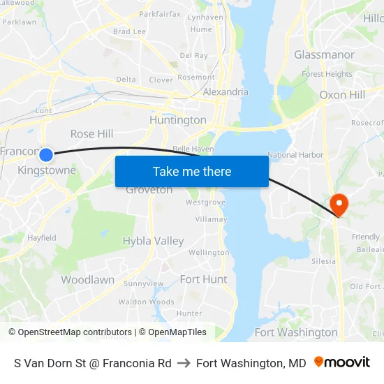 S Van Dorn St @ Franconia Rd to Fort Washington, MD map