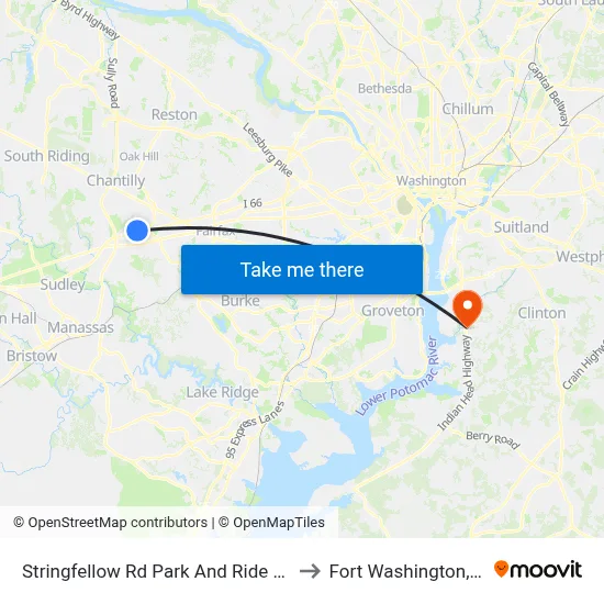Stringfellow Rd Park And Ride Bay A to Fort Washington, MD map