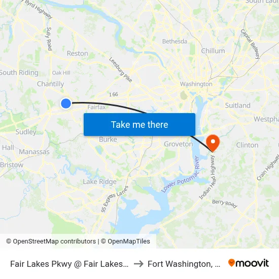 Fair Lakes Pkwy @ Fair Lakes Cir to Fort Washington, MD map