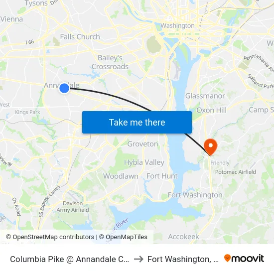Columbia Pike @ Annandale Ctr Dr to Fort Washington, MD map