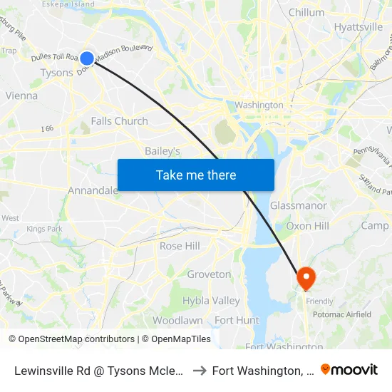 Lewinsville Rd @ Tysons Mclean Dr to Fort Washington, MD map