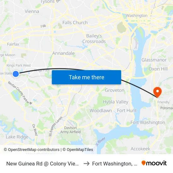 New Guinea Rd @ Colony View Dr to Fort Washington, MD map