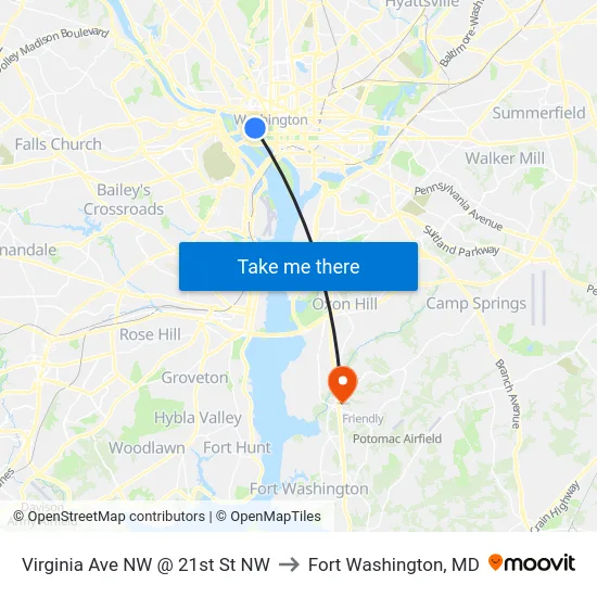 Virginia Ave NW @ 21st St NW to Fort Washington, MD map
