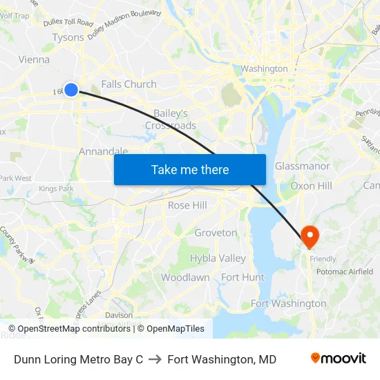 Dunn Loring Metro Bay C to Fort Washington, MD map
