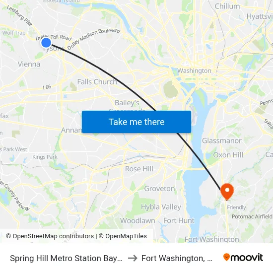 Spring Hill Metro Station Bay C to Fort Washington, MD map