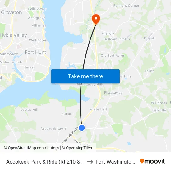 Accokeek Park & Ride (Rt 210 & Rt 373) to Fort Washington, MD map
