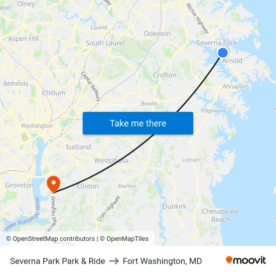 Severna Park Park & Ride to Fort Washington, MD map