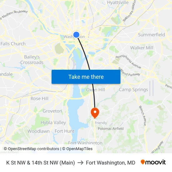 K St NW & 14th St NW (Main) to Fort Washington, MD map