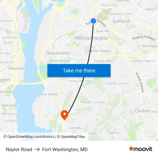 Naylor Road to Fort Washington, MD map