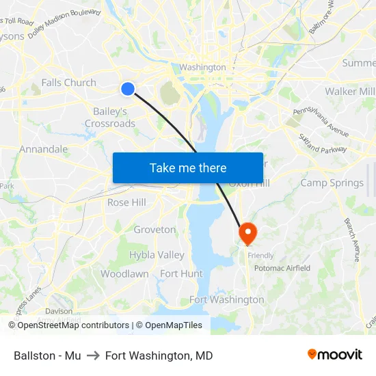 Ballston - Mu to Fort Washington, MD map