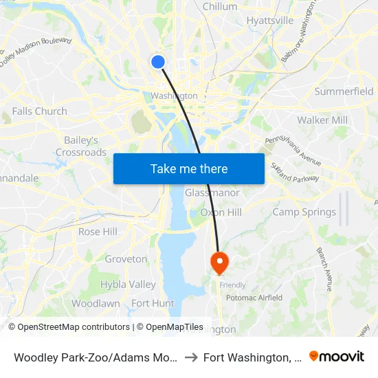 Woodley Park-Zoo/Adams  Morgan to Fort Washington, MD map