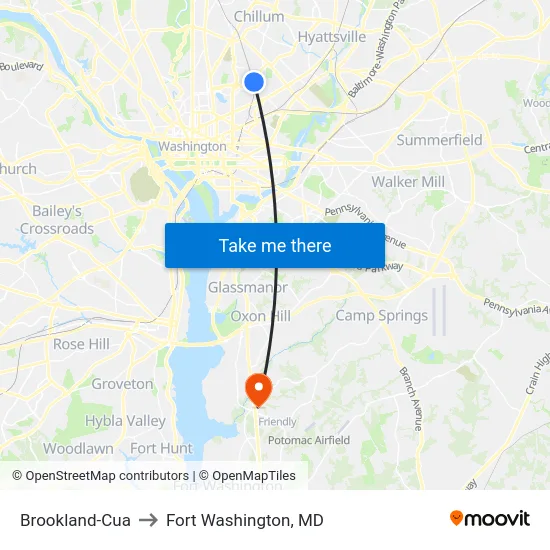 Brookland-Cua to Fort Washington, MD map