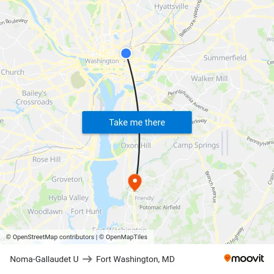 Noma-Gallaudet U to Fort Washington, MD map