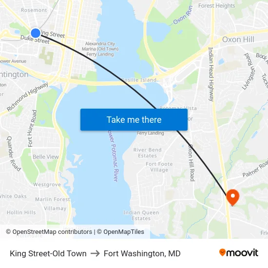 King Street-Old Town to Fort Washington, MD map