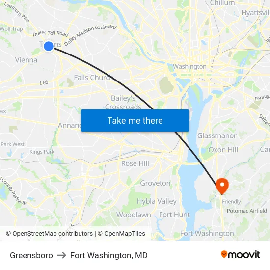 Greensboro to Fort Washington, MD map