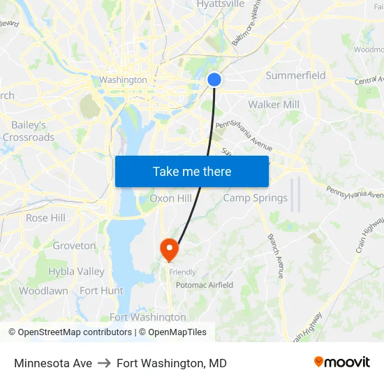 Minnesota Ave to Fort Washington, MD map