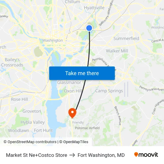 Market St Ne+Costco Store to Fort Washington, MD map