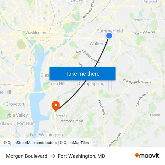 Morgan Boulevard to Fort Washington, MD map