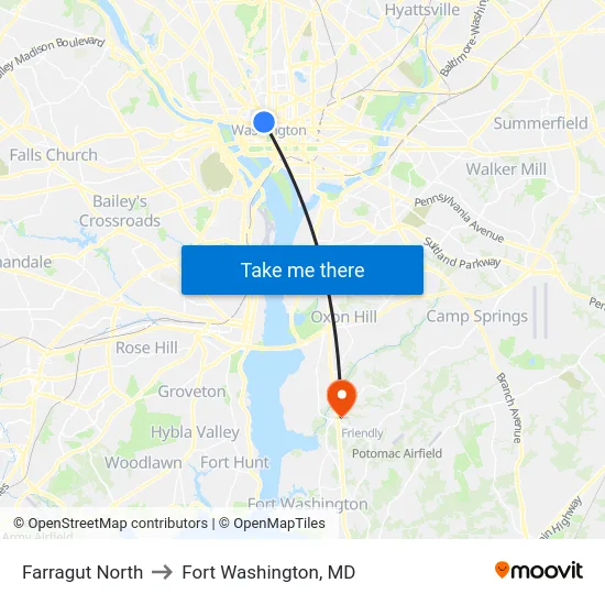 Farragut North to Fort Washington, MD map