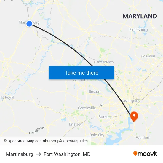 Martinsburg to Fort Washington, MD map