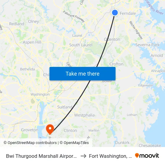 Bwi Thurgood Marshall  Airport, Md to Fort Washington, MD map
