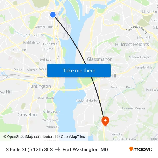 S Eads St @ 12th St S to Fort Washington, MD map