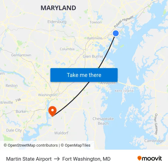 Martin State Airport to Fort Washington, MD map