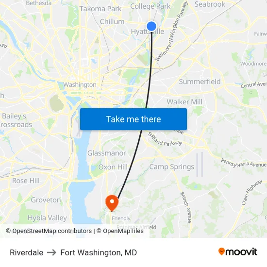 Riverdale to Fort Washington, MD map