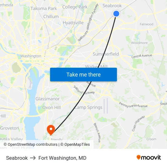 Seabrook to Fort Washington, MD map