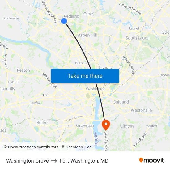 Washington Grove to Fort Washington, MD map