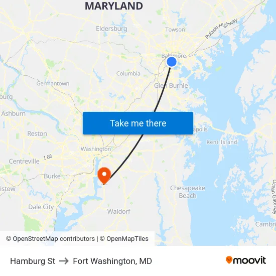 Hamburg St to Fort Washington, MD map