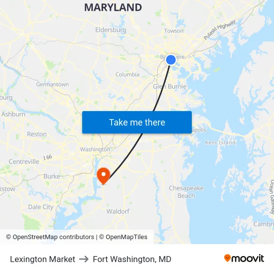 Lexington Market to Fort Washington, MD map
