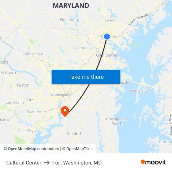Cultural Center to Fort Washington, MD map