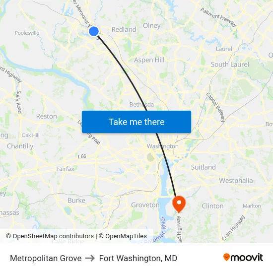 Metropolitan Grove to Fort Washington, MD map