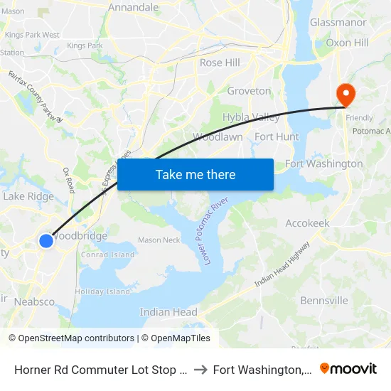 Horner Rd Commuter Lot Stop 1 PM to Fort Washington, MD map