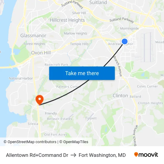 Allentown Rd+Command Dr to Fort Washington, MD map