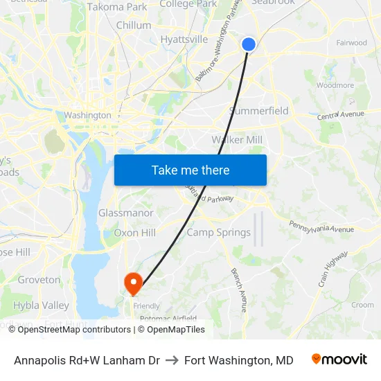 Annapolis Rd+W Lanham Dr to Fort Washington, MD map