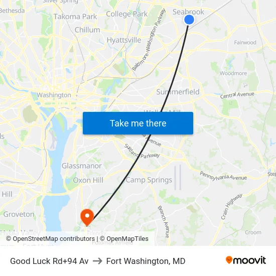Good Luck Rd+94 Av to Fort Washington, MD map