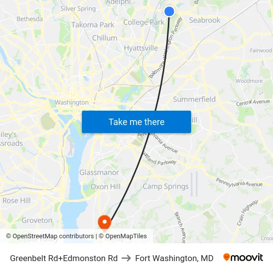 Greenbelt Rd+Edmonston Rd to Fort Washington, MD map