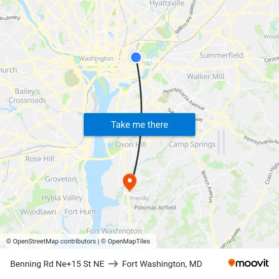 Benning Rd Ne+15 St NE to Fort Washington, MD map