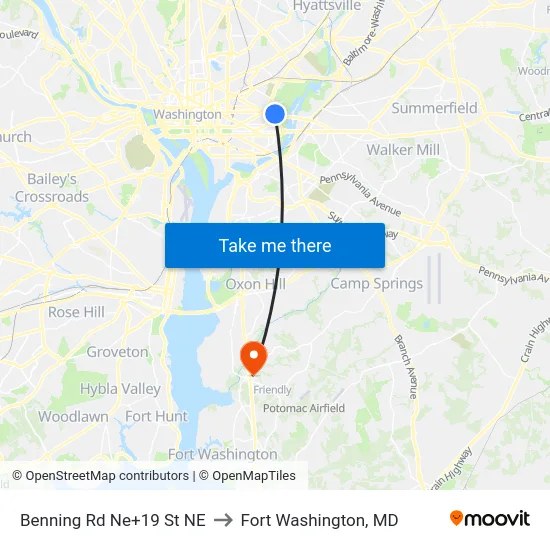 Benning Rd Ne+19 St NE to Fort Washington, MD map