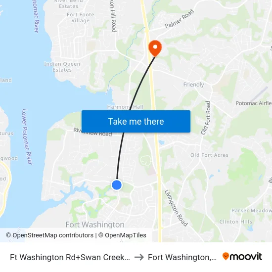Ft Washington Rd+Swan Creek Rd E to Fort Washington, MD map