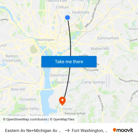 Eastern Av Ne+Michigan Av NE to Fort Washington, MD map