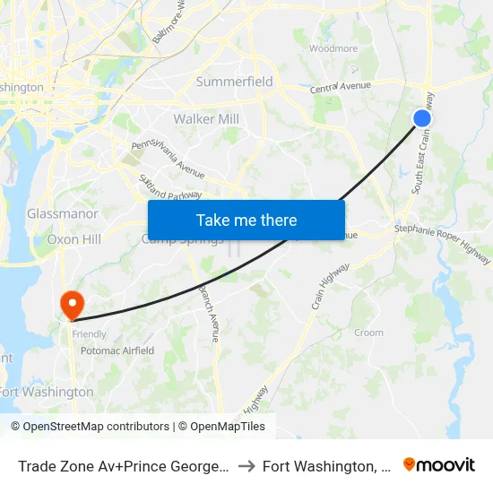 Trade Zone Av+Prince Georges Bl to Fort Washington, MD map