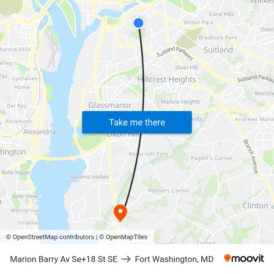 Marion Barry Av Se+18 St SE to Fort Washington, MD map