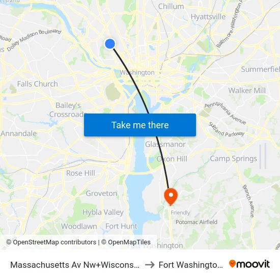 Massachusetts Av Nw+Wisconsin Av NW to Fort Washington, MD map
